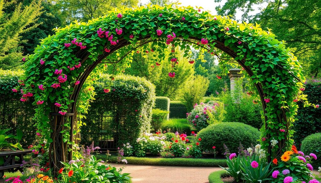 Vine-covered Garden Arch with Climbing Plants